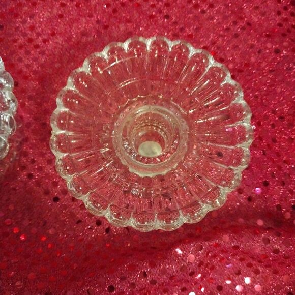 Vintage 90's Partylite Glass Taper Candle Holders Lot Of 2 Scalloped Romantic - Picture 3 of 8